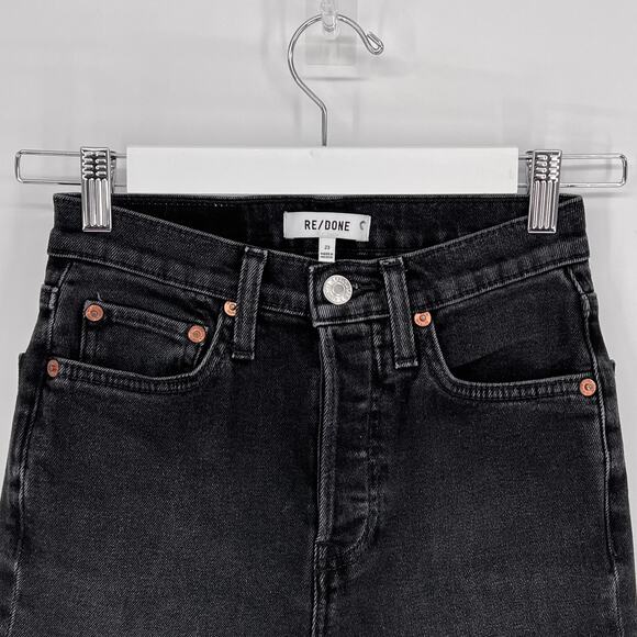 RE/DONE 70s Stove Pipe Jeans Women’s 23 Washed Noir Black Straight Raw Hem - Picture 3 of 7